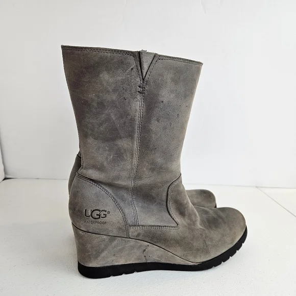 UGG Joely Wedge Side Zip Waterproof Women's Gray Wedge Boots 7.5 - Picture 4 of 16